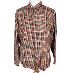 Sedgefield Sz L Mens Plaid Cotton‎ Shirt Rust Orange Earth Tone